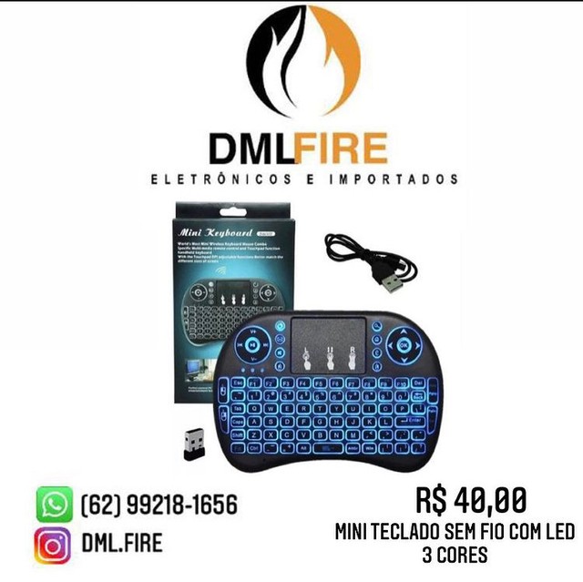Mini teclado sem fio com Led 3 cores