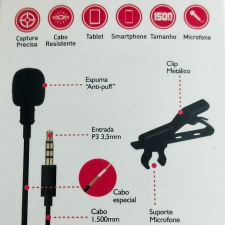 Microfone de Lapela para Celular,  Notebook , Câmera P3
