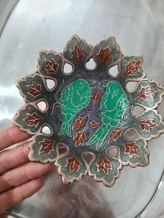 Bandeja de Metal Decorativa com Pássaros