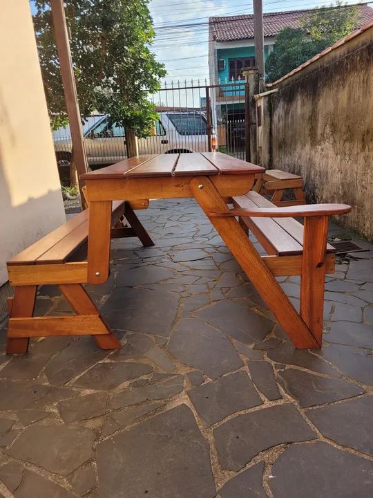 Banco que vira mesa em madeira de eucalipto com 2mts  - Foto 3