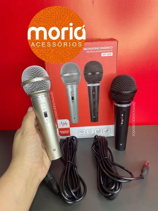 Microfones Duplo Profissional Mt-1028 Dinâmico P10 Cor Preto e cinza - Foto 4