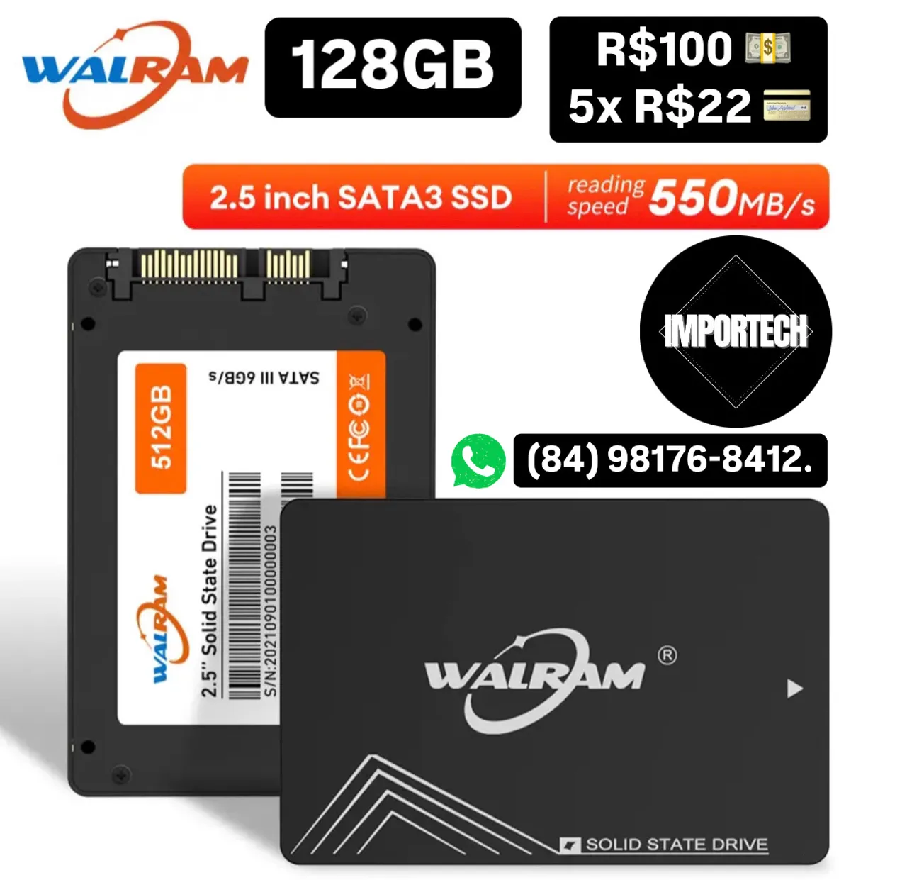 SSD SATA lll 128GB WALRAM. @importech_084