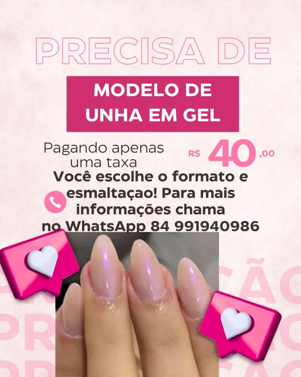 Unha em gel - R$ 40,00