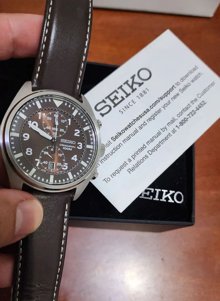 Relógio Seiko cronógrafo pulseira de couro  - Foto 2