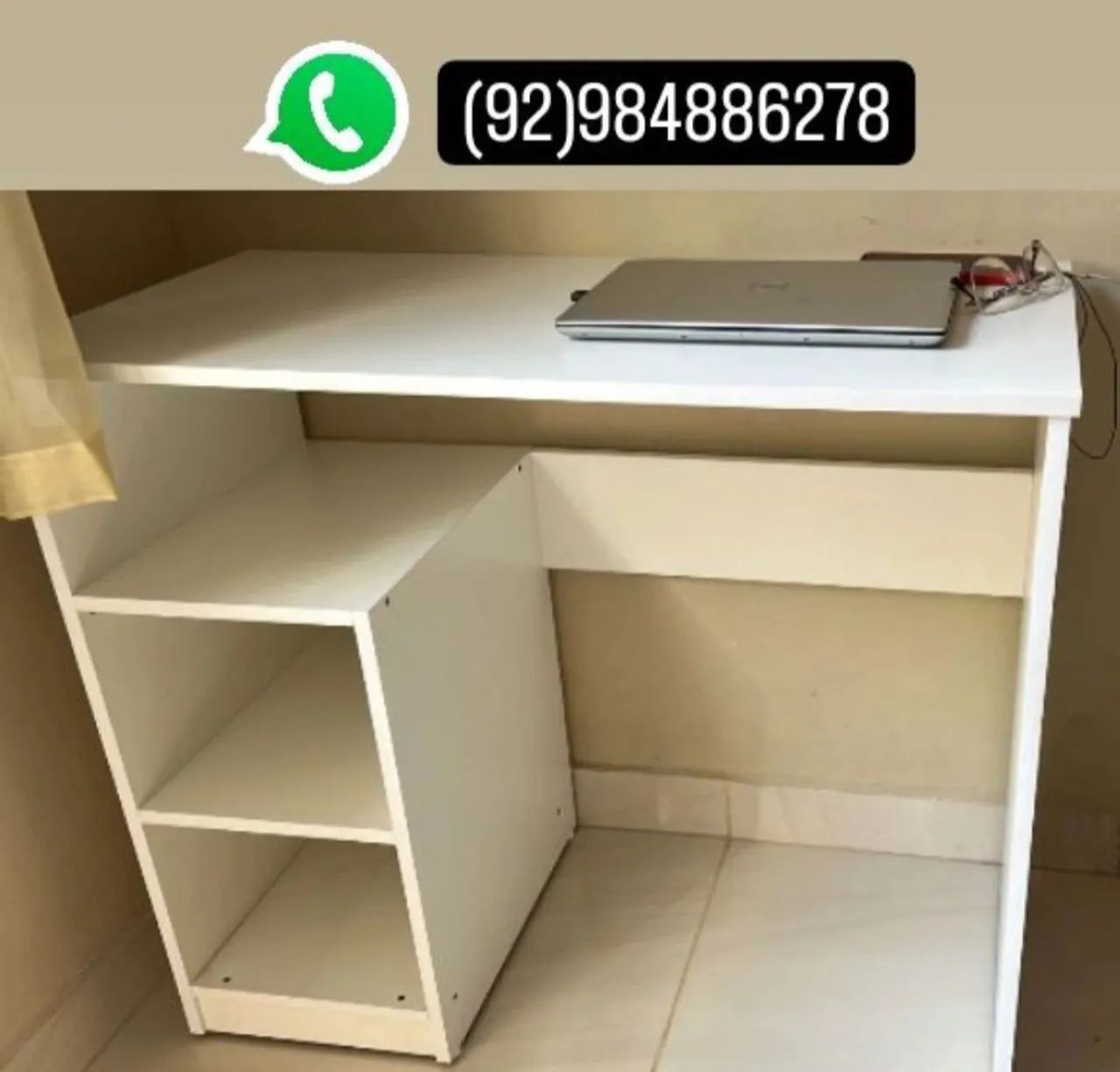 Promoçao Mesa de Escritório Branca com Prateleira
