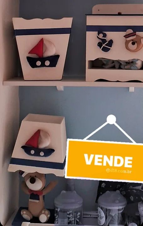 Kit bebê Porta Fraldario, abajur, lixeira