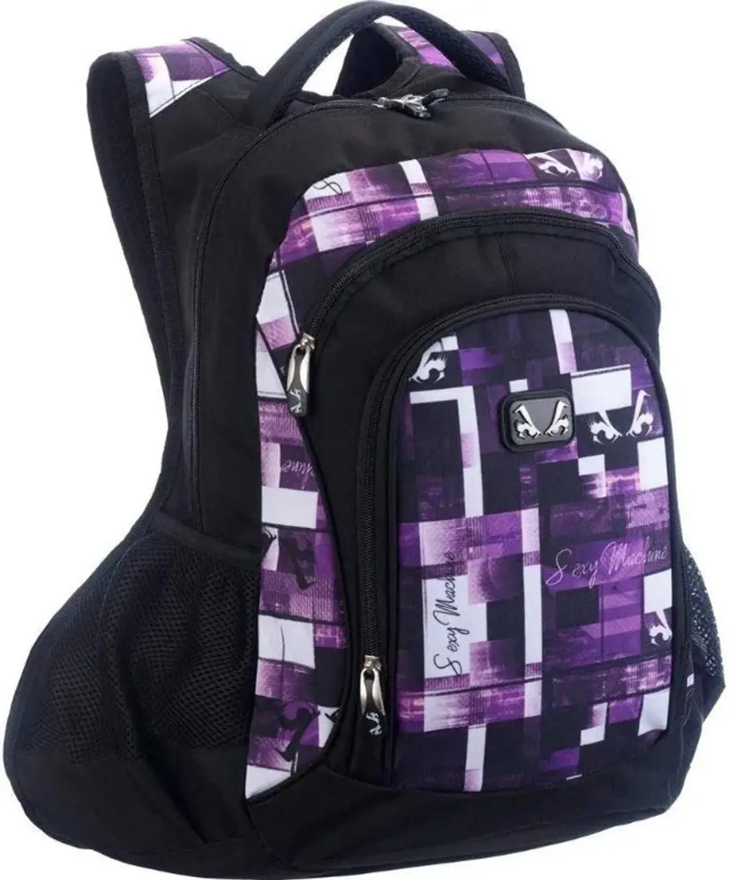 Mochila Escolar Juvenil Sexy Machine Feminina Costas Preto/Rosa/Violeta