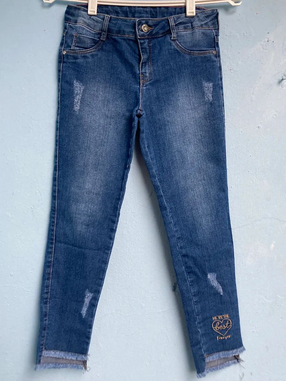 Calça Jeans Infantil Feminina Azul, Tam 10