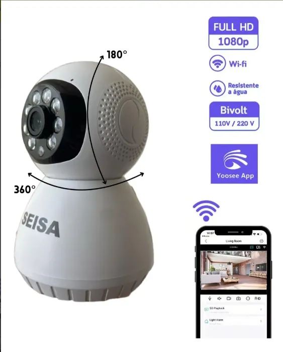 Câmera Wi-fi Interna 1080p Rotativa  360° Cor Branco Fácil Instalação