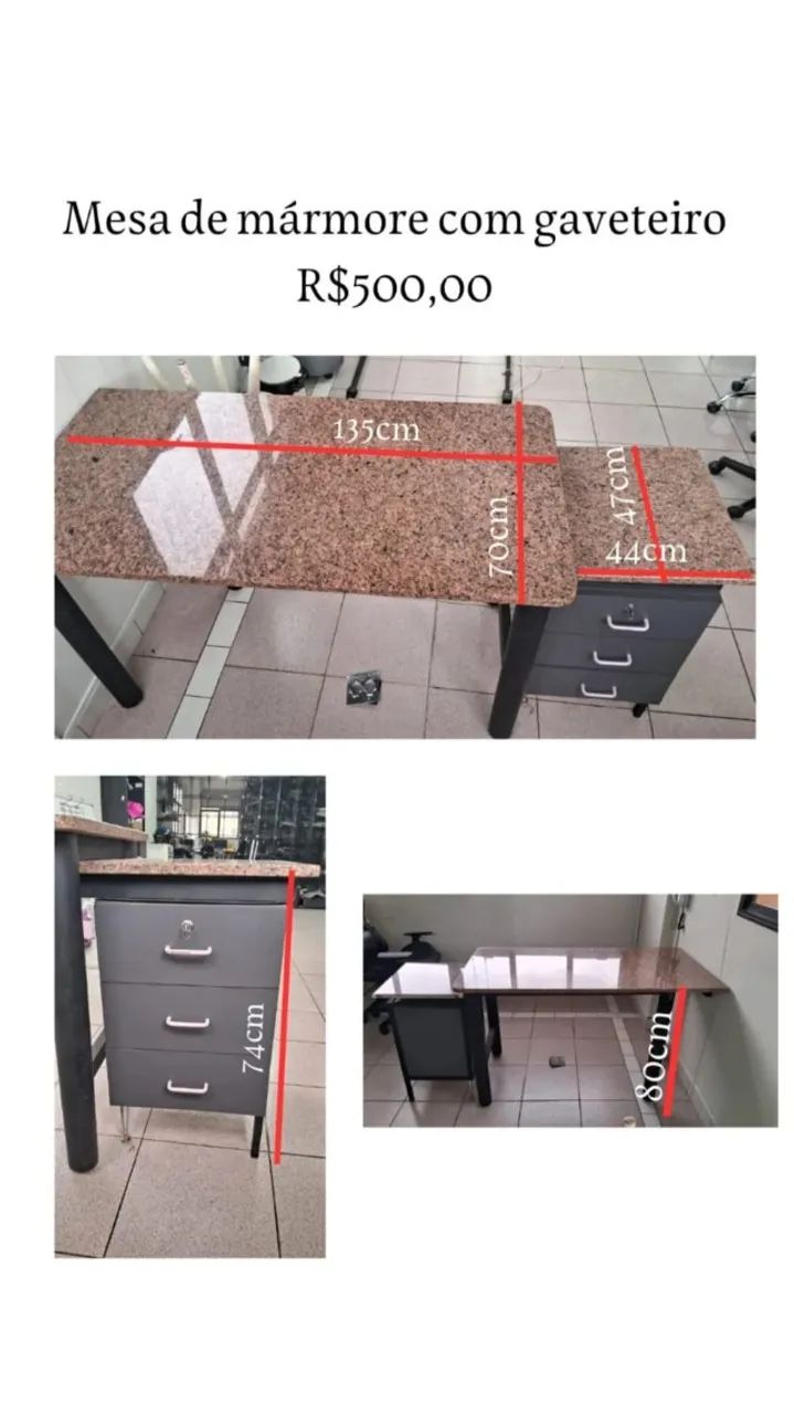 Mesa de Mármore com Gaveteiro Embutido