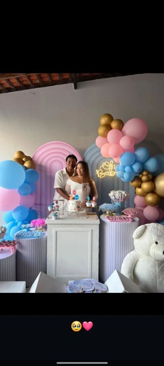 Tema Baby Chá Revelação azul e rosa - Foto 2