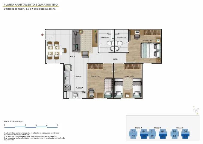 NC - Apartamento de 3 quartos no Recando das Emas ( Sinal de 1.000) - Foto 3