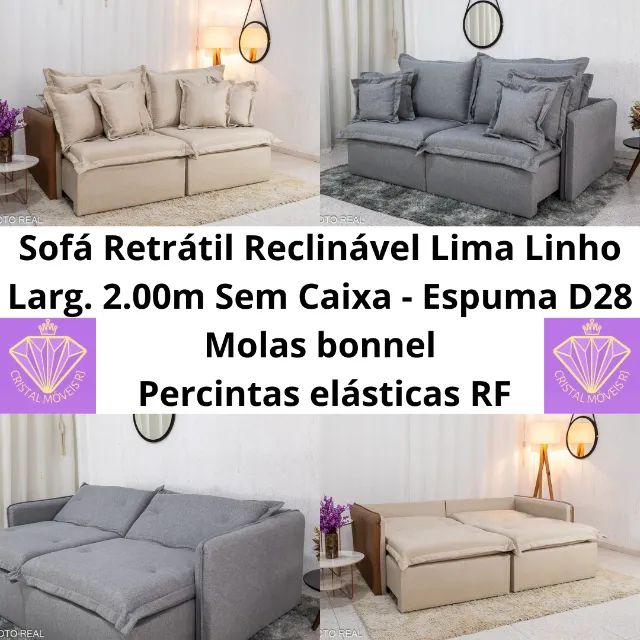 Sofá Retrátil Reclinável Lima Linho Larg. 2.00m - Sem Caixa