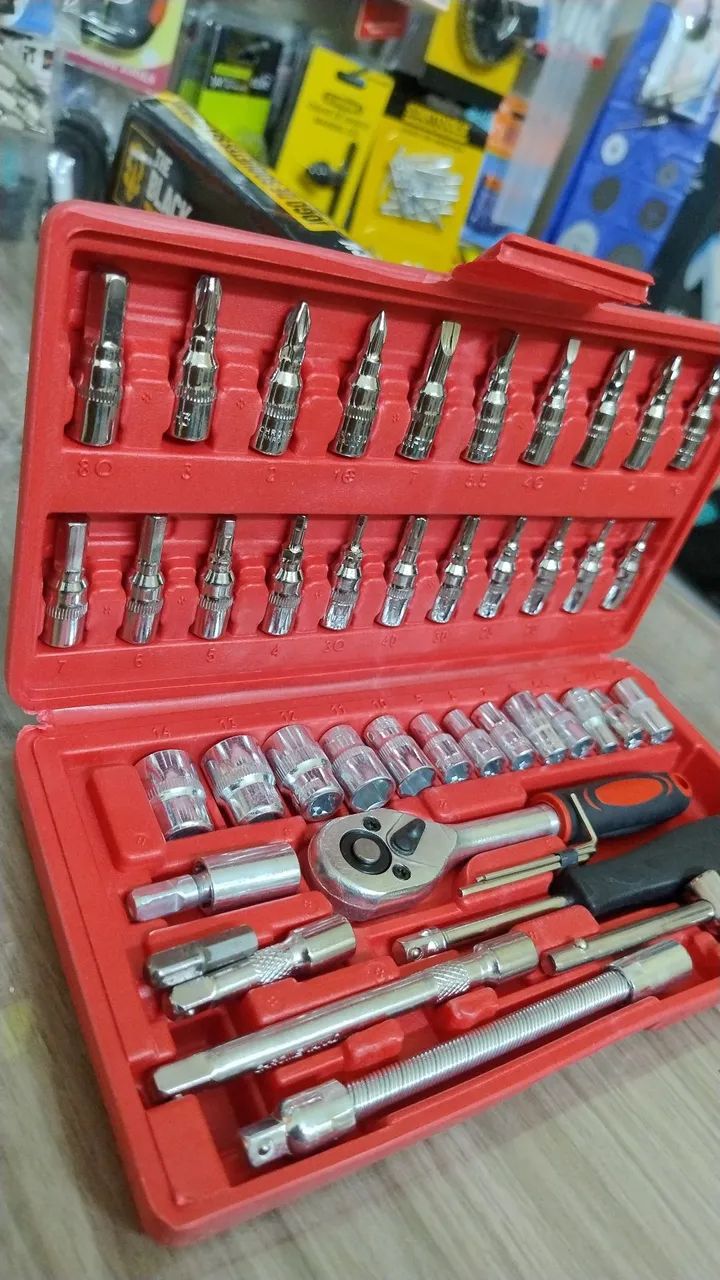 Jogo de Soquetes Chaves de Fenda e Bits 46 Peças com Maleta - Foto 2