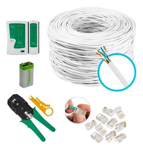 Kit 50m Cabo Rede +20 Rj45 + Alicate + Testador Cabo+9v