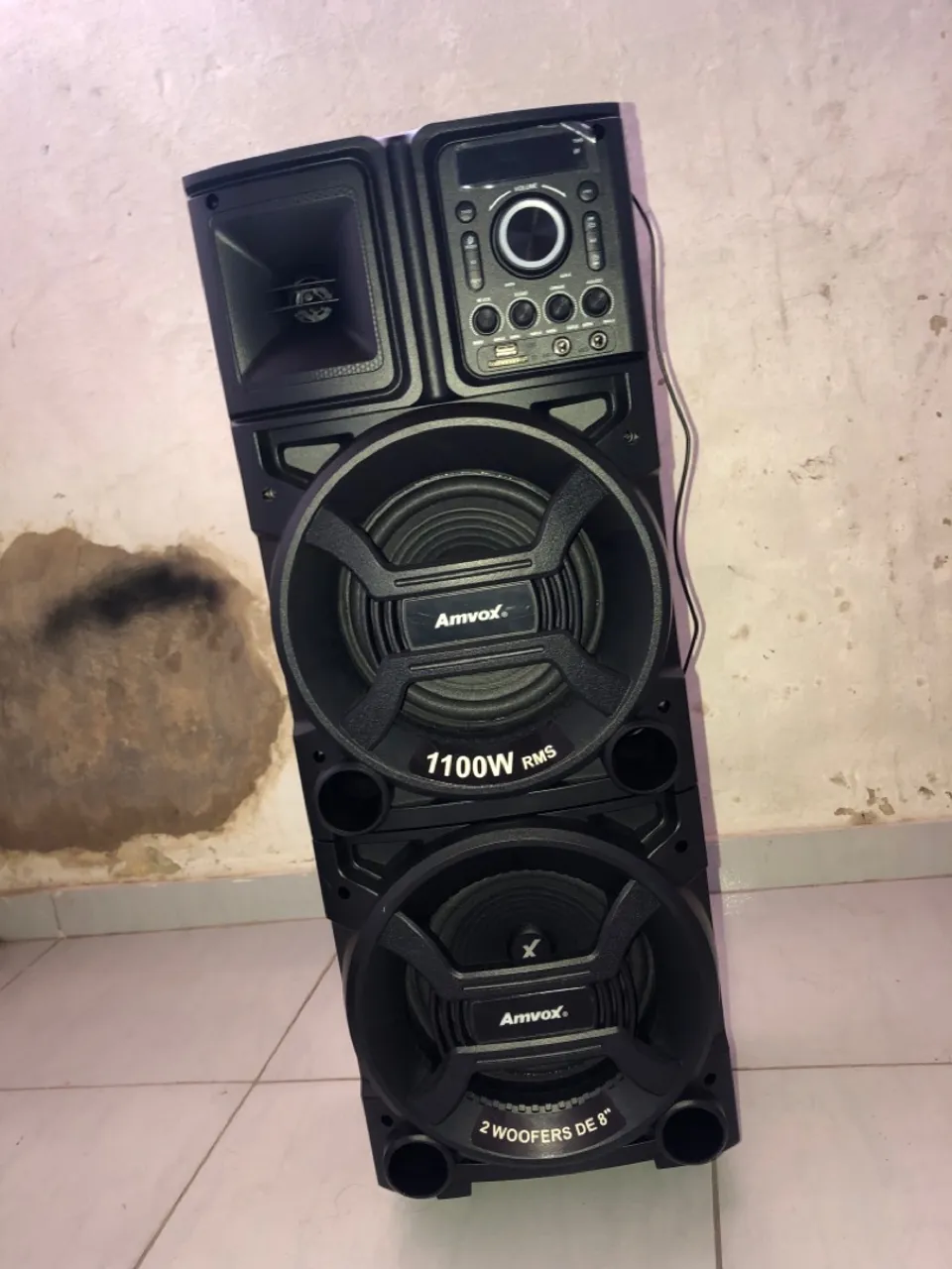 Caixa de Som Amvox 1100W RMS com 2 Woofers de 8"