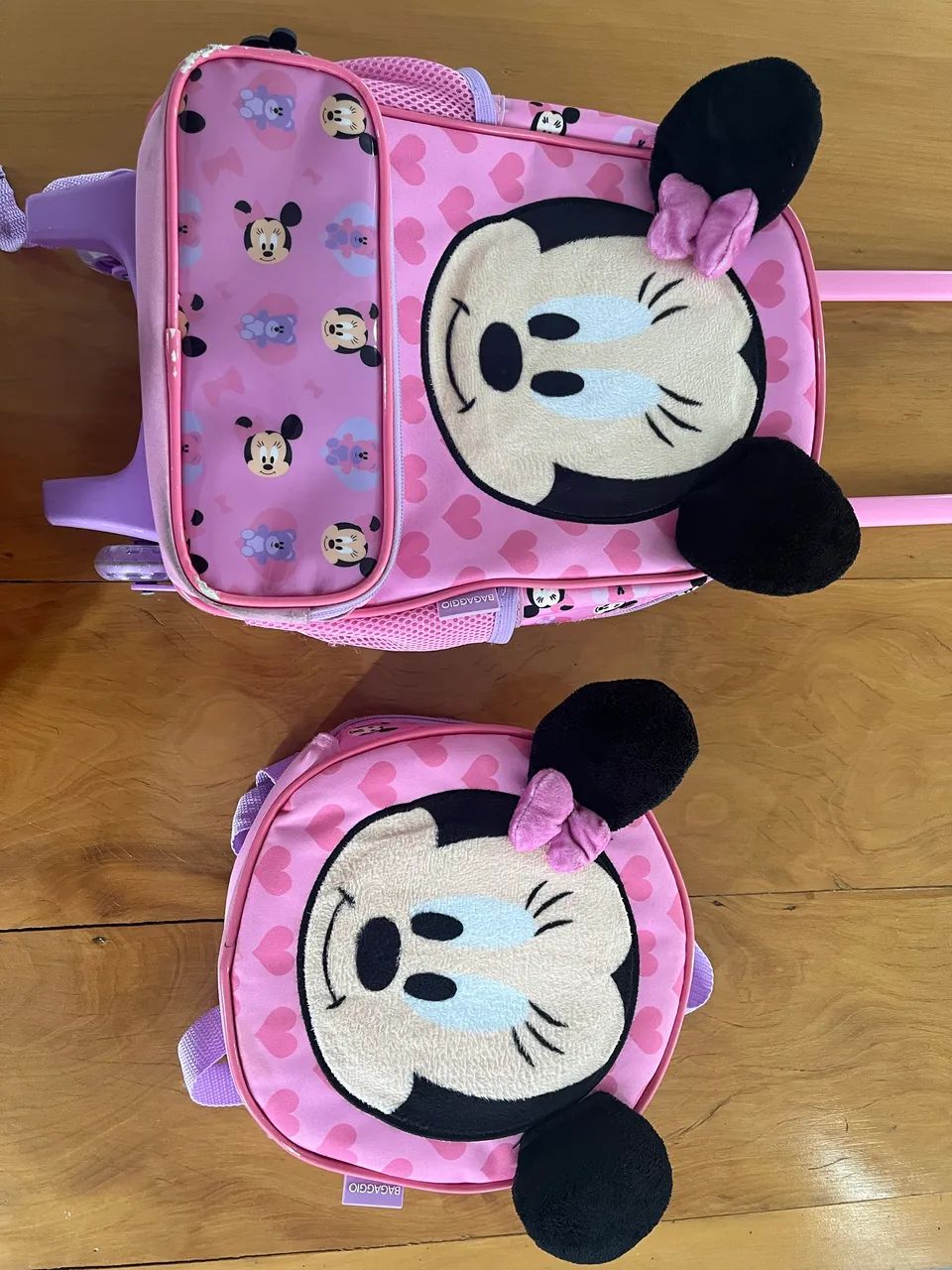 Kit Mochila Escolar Infantil com rodinhas Minnie Baby com Lancheira Rosa