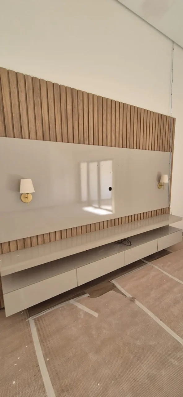 Painel de Madeira Ripada com Rack + 2 Painéis de Quarto+ Armário de Escritório+ Lustres!!