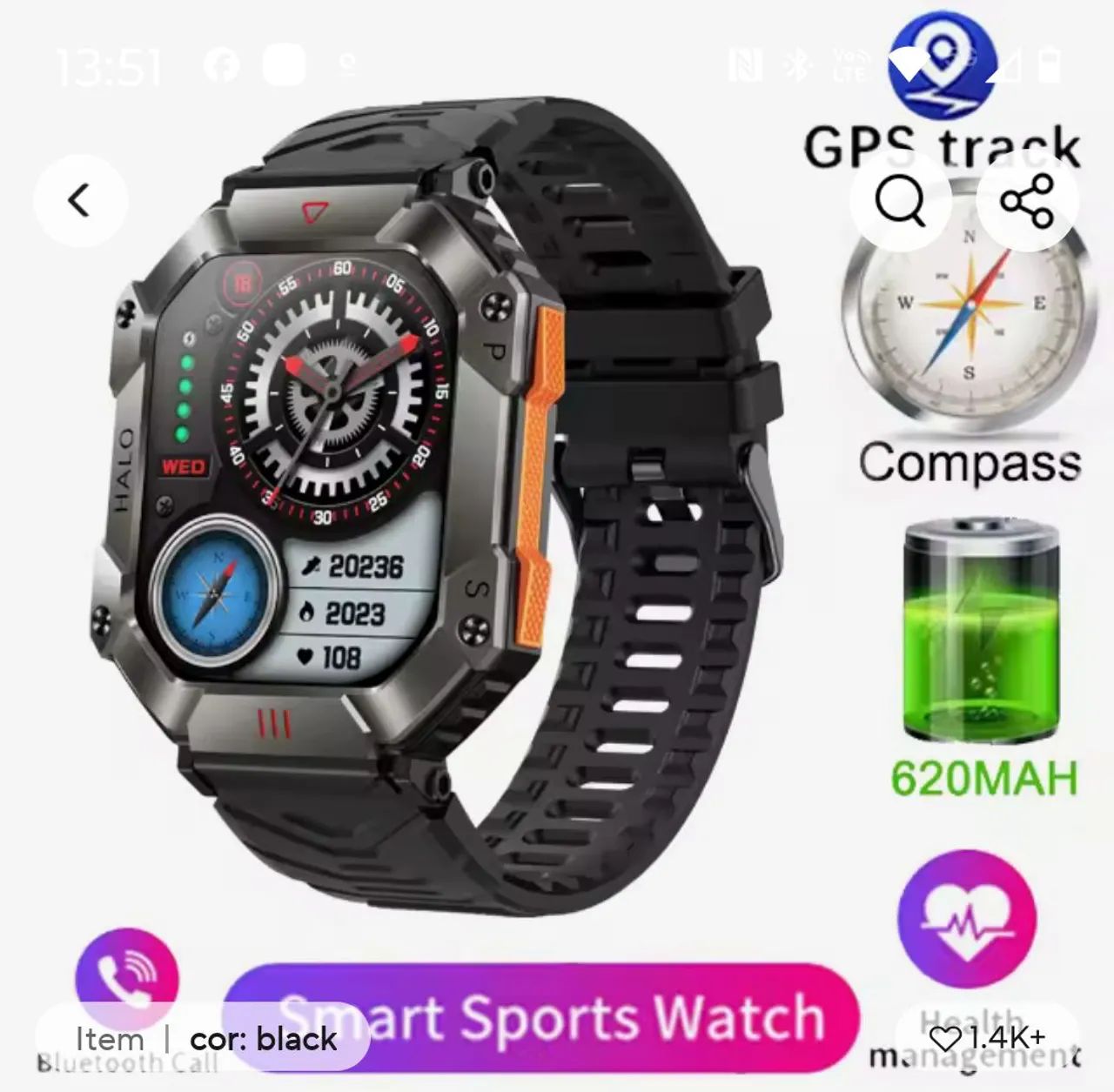 Smartwatch HALO com GPS e Compasso - Foto 4