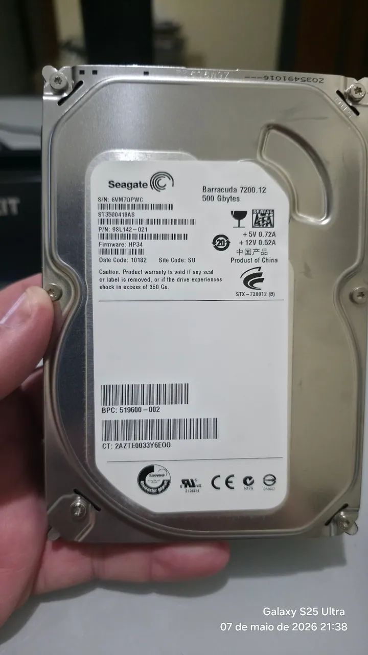 HD Seagate Barracuda, para desktop, 500 GB - Armazenamento