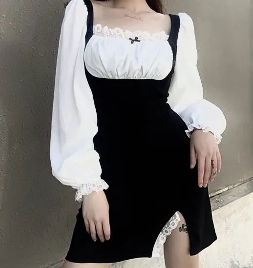 VESTIDO PRETO E BRANCO ELEGANTE 