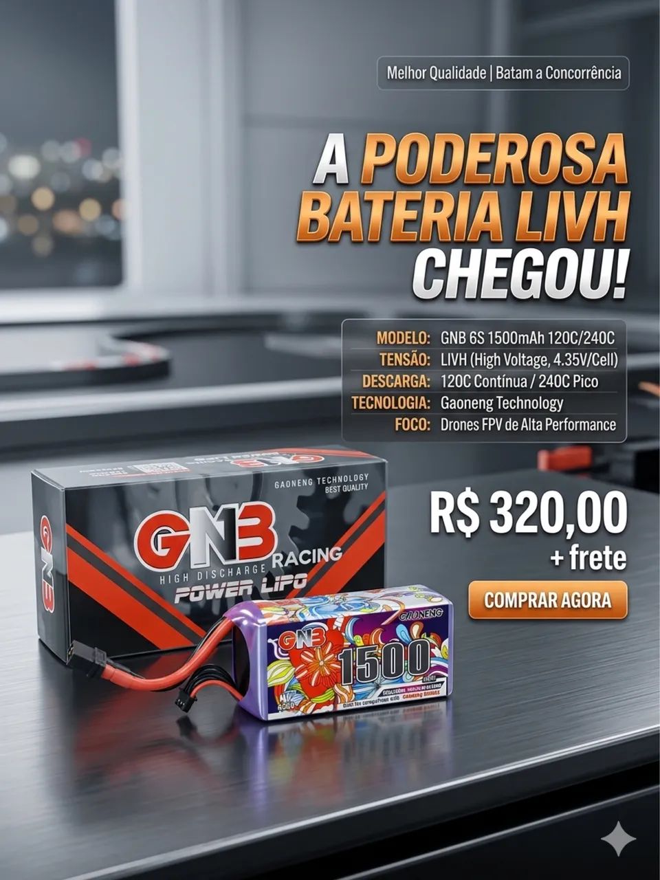 Bateria LIHV 6S GNB 1500mah 120c/240c - Foto 3