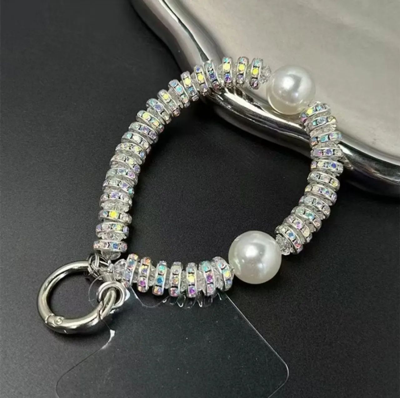 Pulseira/chaveiro luxo com strass e pérola para capa celular  - Foto 4