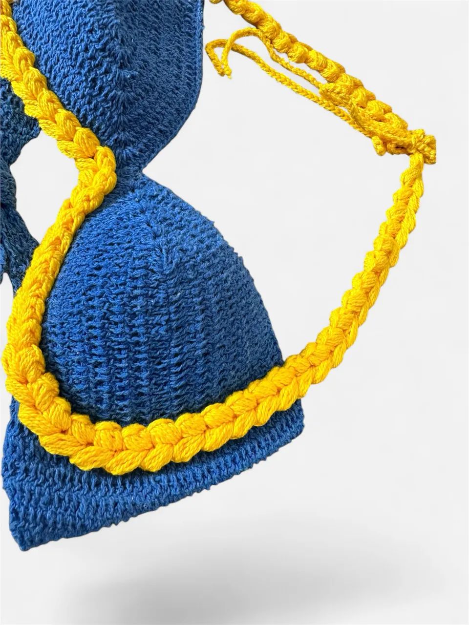 Top Biquíni Crochê Ajustável Azul e Amarelo - Foto 2