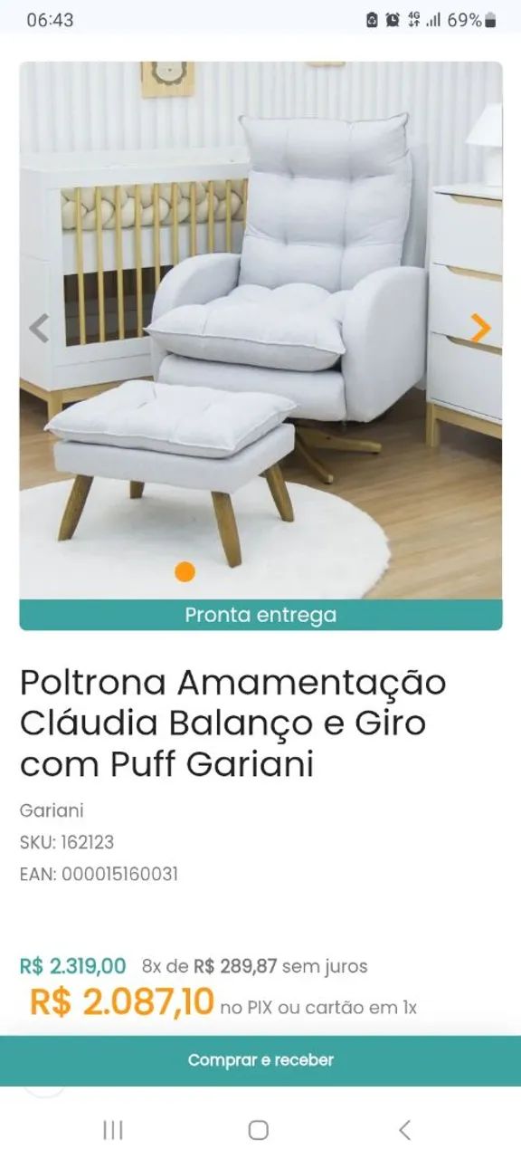 Poltrona com puf, giratória e de balanço... pode ser usada para amamentação ou leituras. - Foto 5