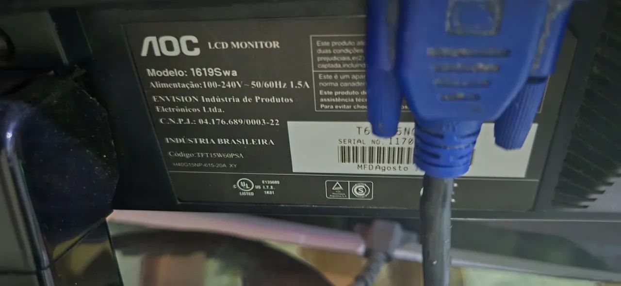 Monitor AOC 15.6 Polegadas Modelo 1619Swa 60hz - Perfeito para Uso Básico e Escritório - Foto 2