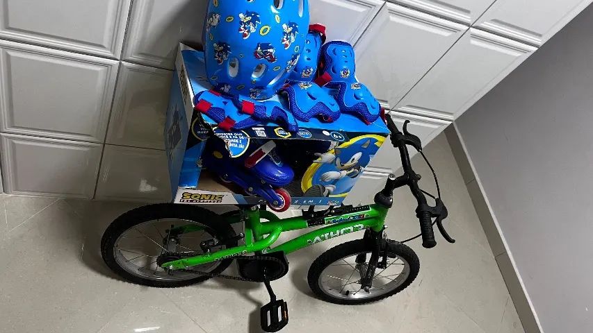 KIT PATINS INLINE SONIC TAM 29-33 BBR Bicicleta Athor Aro 16 Top Boy 4005 Verde.  - Foto 4