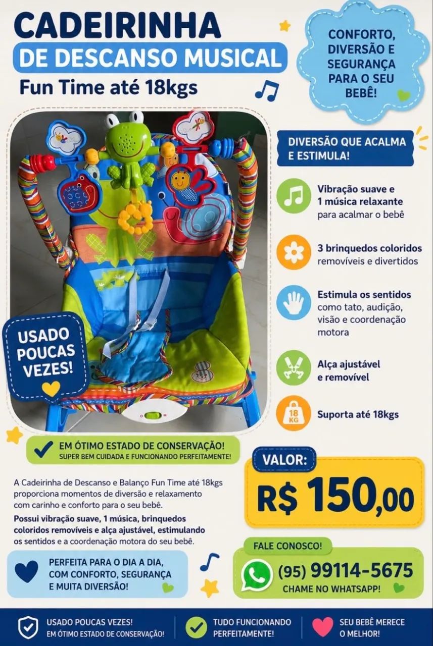 Vende-se Ninho com Mosqueteiro e Cadeira de Descanso Musical