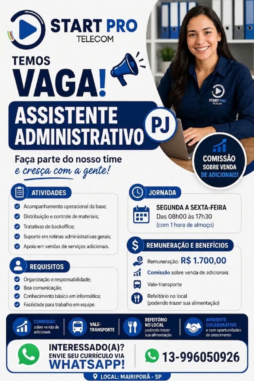 Vaga para Auxiliar Administrativo