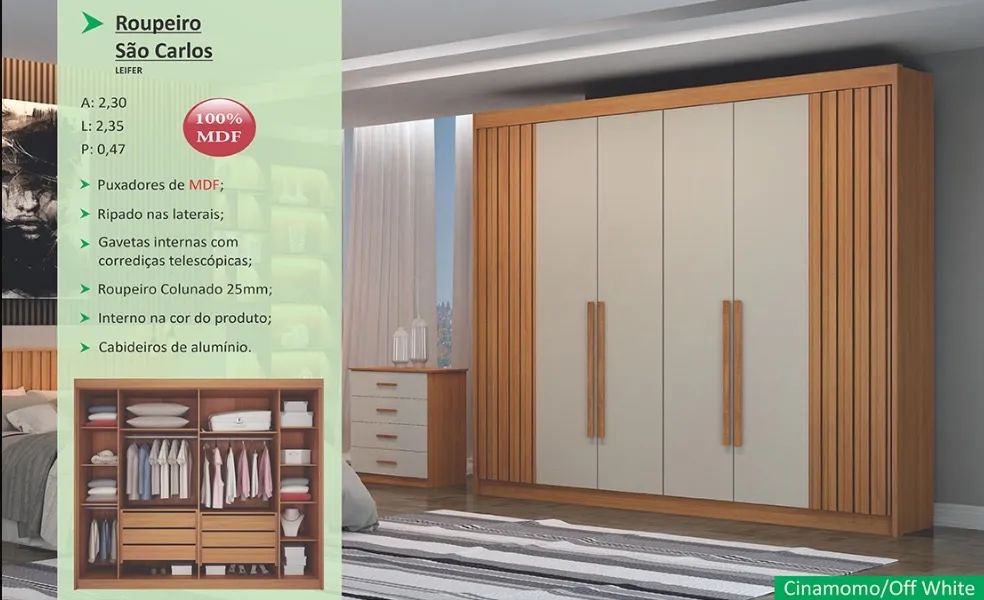 Guarda Roupa São Carlos MDF 2,35m - Foto 2