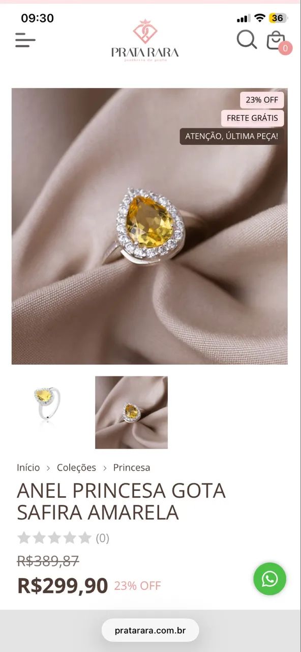 Anel princesa gota safira amarela  - Foto 2