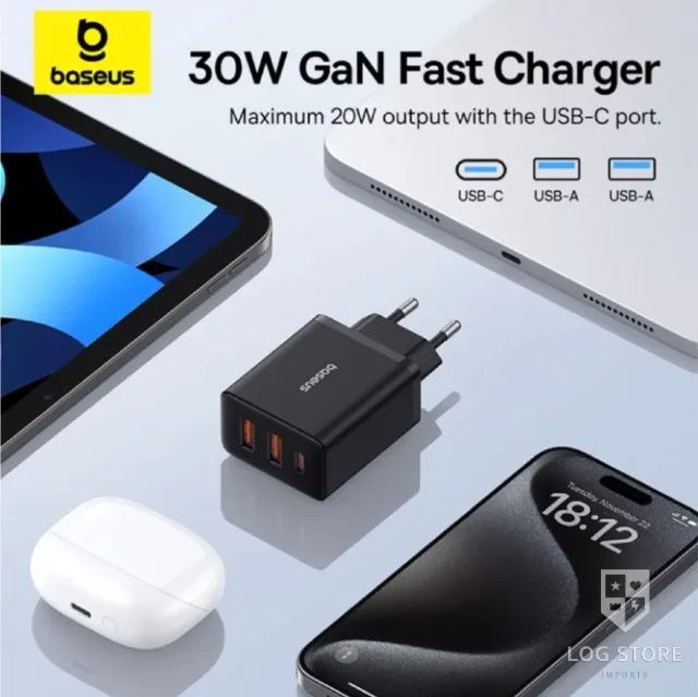 Carregador Baseus 30w USB A + Tipo C 3 Portas iPhone Xiaomi Motorola Samsung Carga Rápida - Foto 5