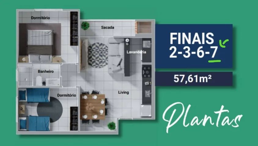 Apartamento no Sky Ville, 2 dormitórios (57,61m²)  - Barra Velha/SC - 3º andar. - Foto 4