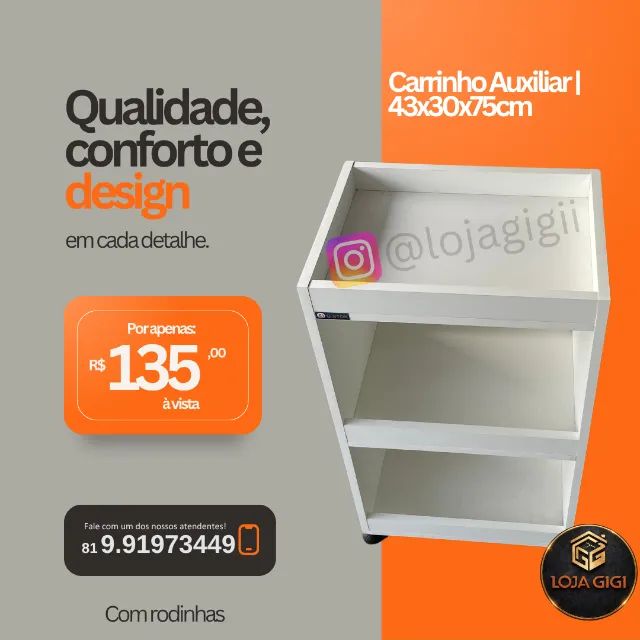 Carrinho Auxiliar com Rodinhas - Foto 3