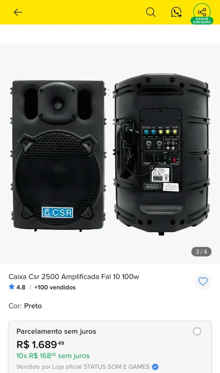 Caixa de Som  CSR 2500 amplificada Fal 10 100 watts - Foto 2