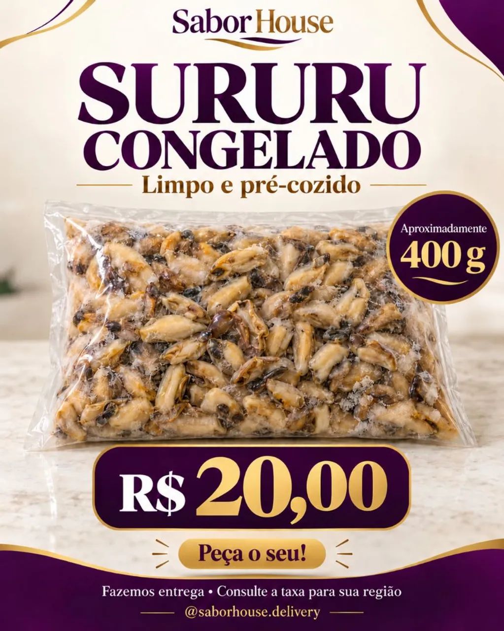 Sururu limpo e pré-cozido 