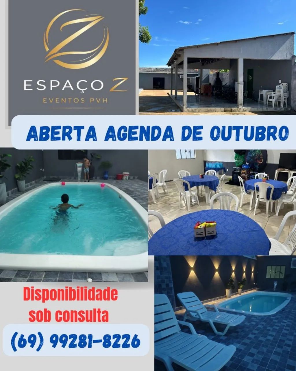 Clube com piscina e Salão Climatizado 