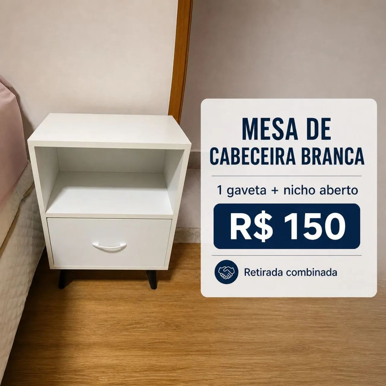 Mesa de cabeceira  Branco Minimalista (Excelente Estado)