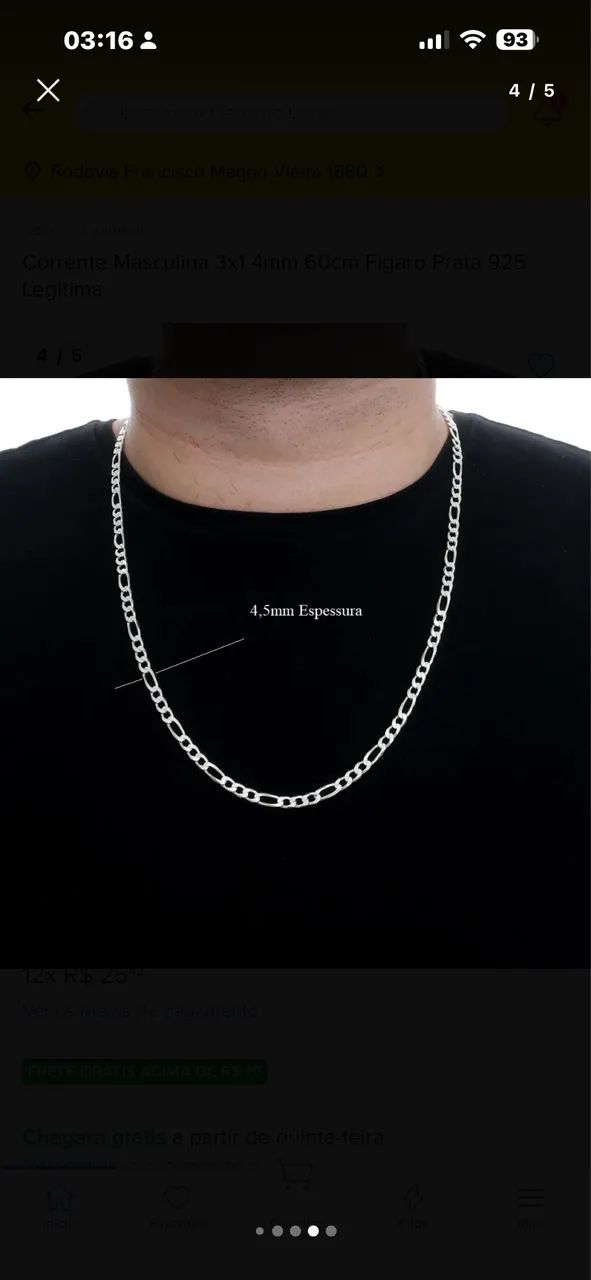 Corrente de prata 925 masculina - Foto 2