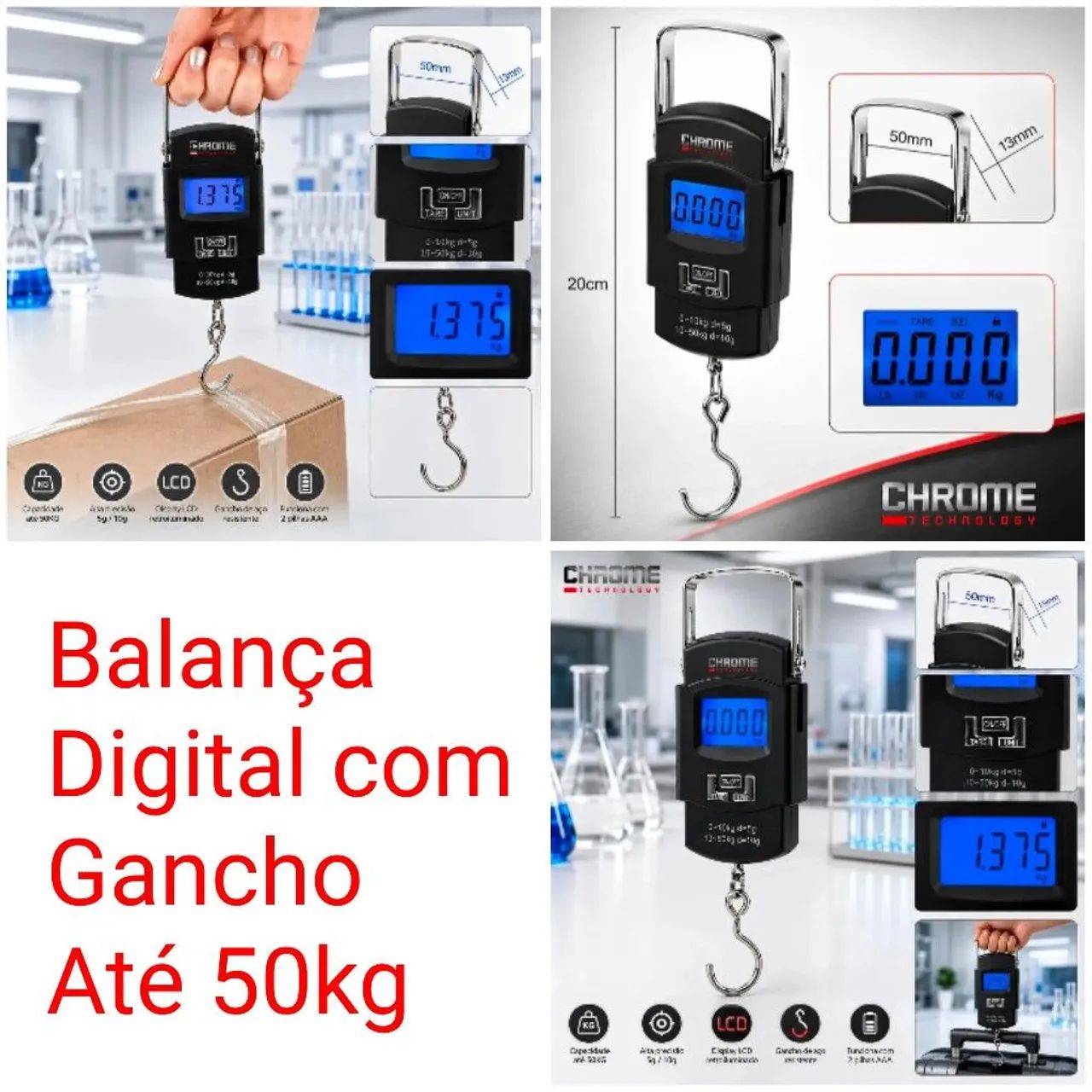 Balança Digital com Gancho Até 50kg