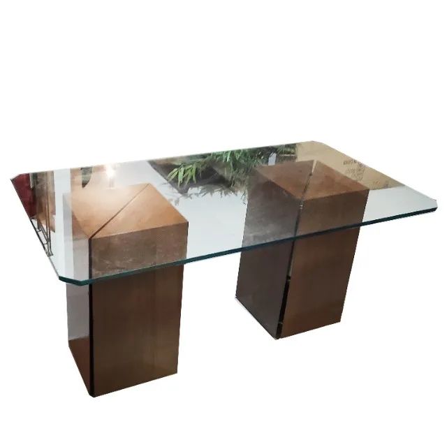 Mesa de jantar com tampo de vidro e dois cavaletes em madeira 170 x 90 - Foto 3
