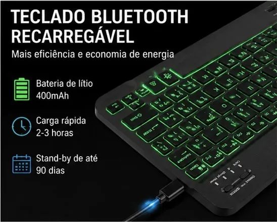 Teclado Retroiluminado Sem Fio Bluetooth Para Android Ios - Foto 2