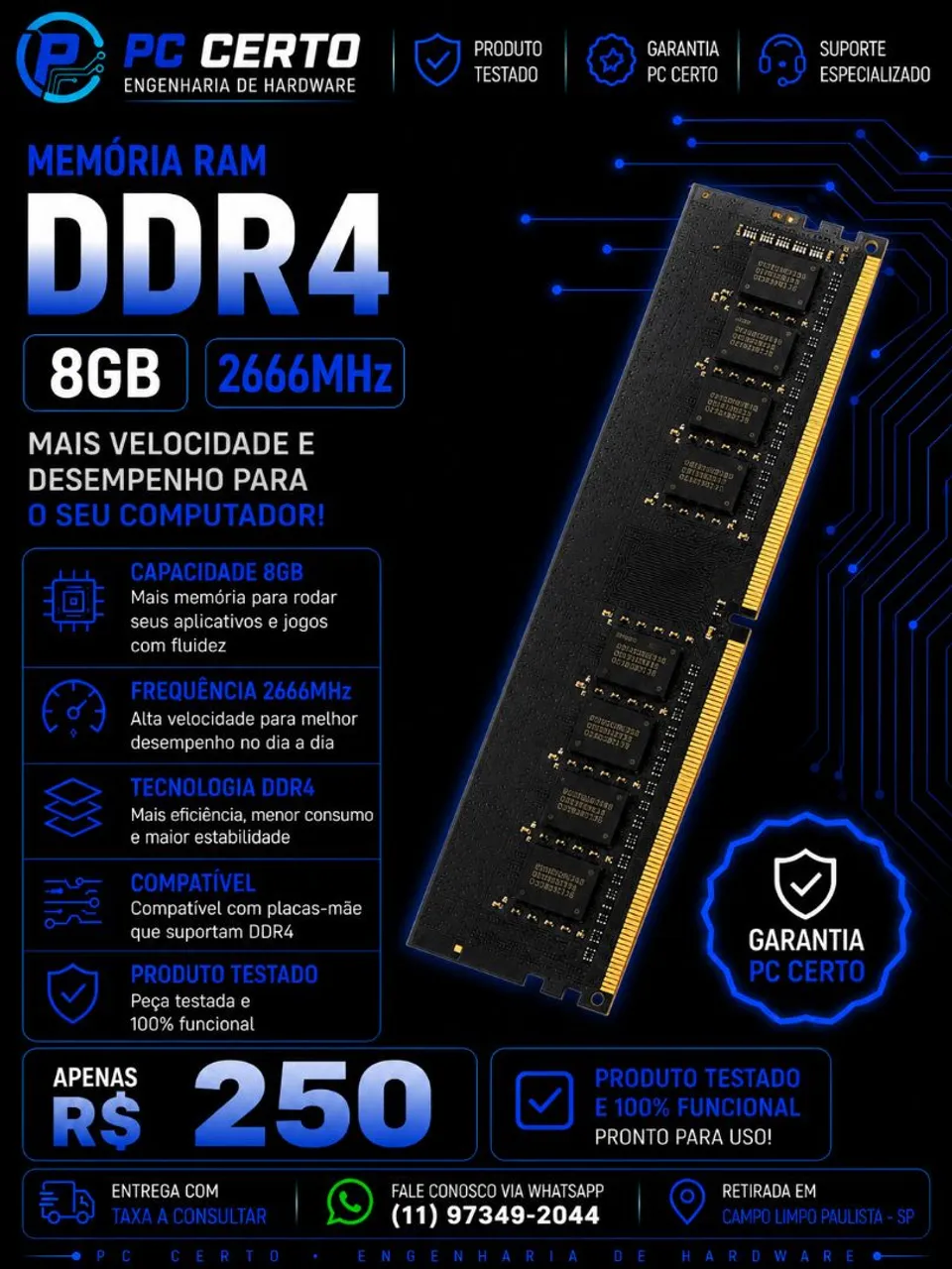 KIT 16GB DDR4 2666MHz (2x 8GB) - Memória RAM - Jardim Vitória