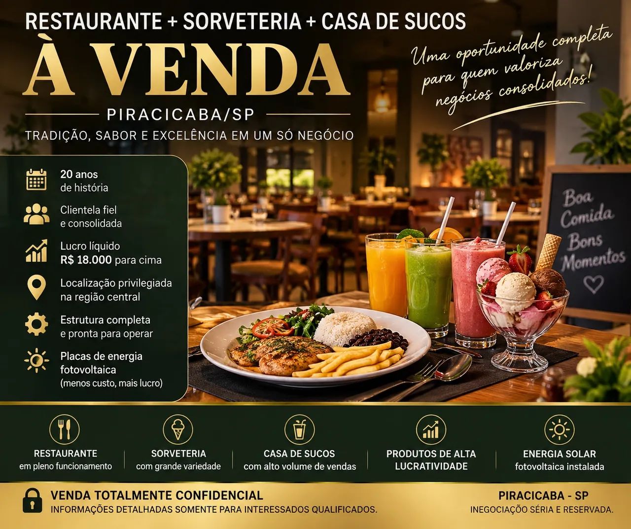 Restaurante na região  central mais movimentada da cidade de Piracicaba 