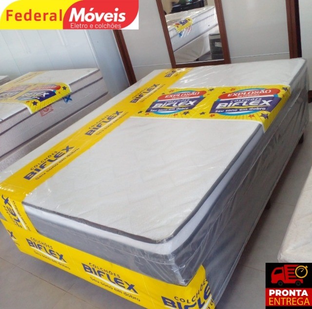 Cama box Biflex casal  Lisboa Molas Ensacadas Base e Colchão 138x188x25cm Fazemos entrega