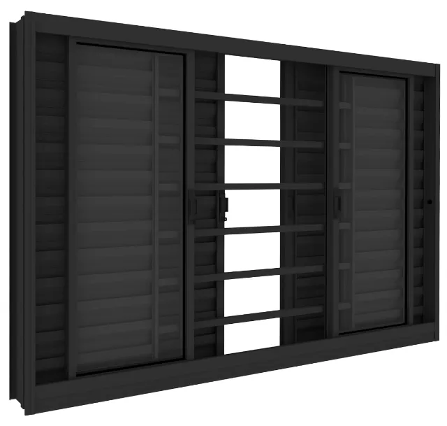 Janela Veneziana 150x100 req 12 Galvanizado Preto horizontal Vitrolar